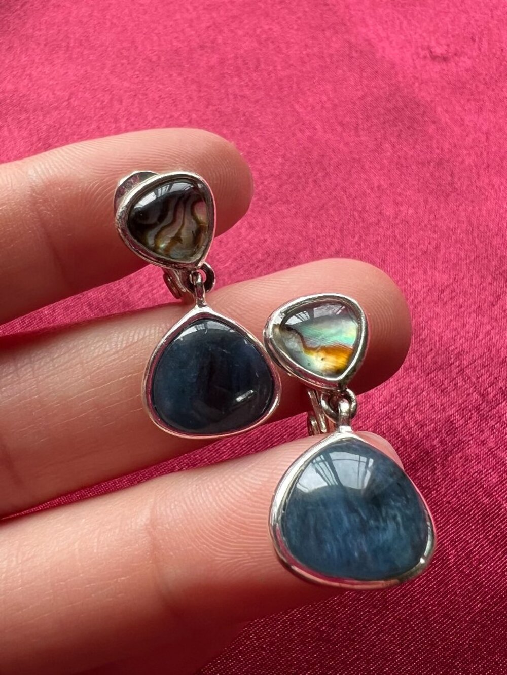 Monet Silver Tone Clip On Earrings with Blue Stones